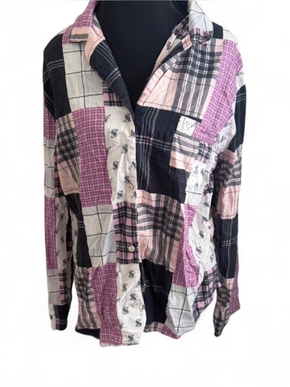 Victoria secret Plaid Patchwork Button-Up women’s flannel size large